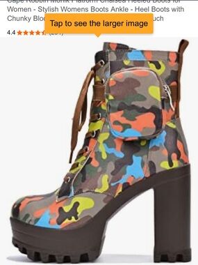 Womens Multicolor Camo Platform Lace-Up Heeled Boot with Side Pouch